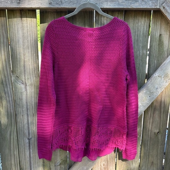 Lucky Brand Women's Lace Trimmed Mixed Media Textured Knit Sweater NWT - Picture 10 of 10
